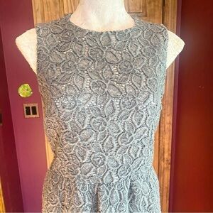 Seventy Sergio Tegon Sleeveless Gray  Sheath Dress woven floral overlay size 44